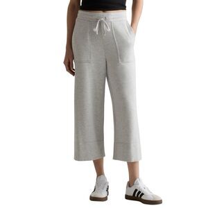 Quince SuperSoft Fleece Wide Leg Pant Size M Gray Crop Lounge Comfy Athleisure